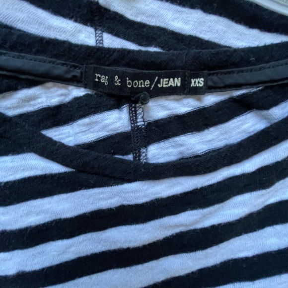 RAG & BONE Punk Rock Chic Black White Diagonal Stripes Striped Tee T-shirt XXS - Picture 8 of 10